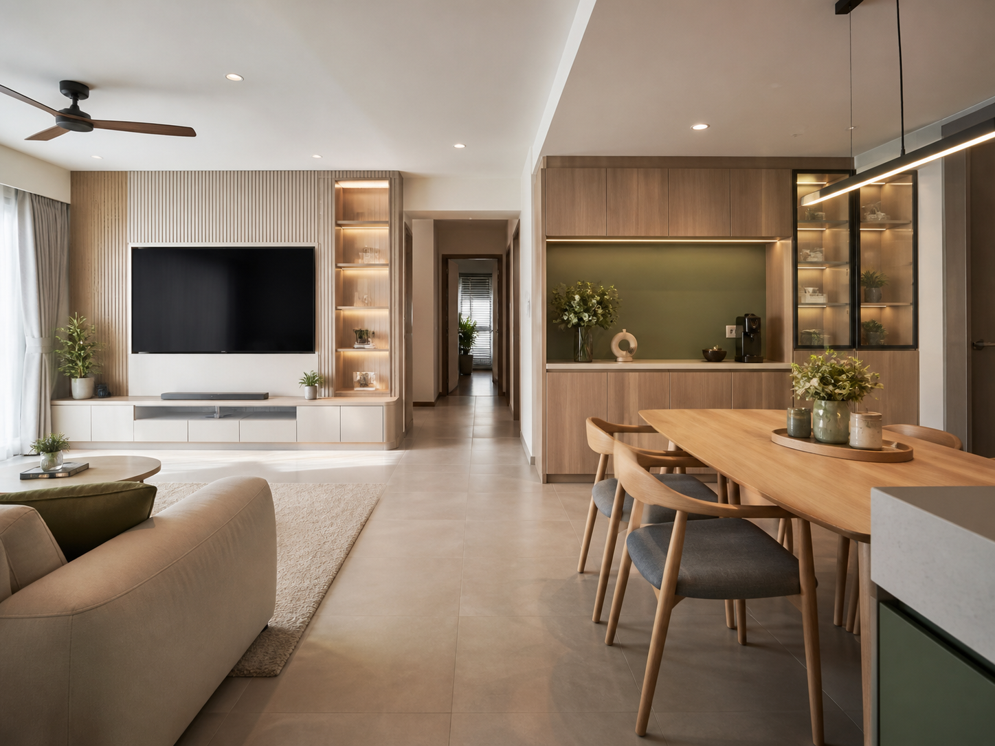 4-Room HDB renovation package with living and dining carpentry