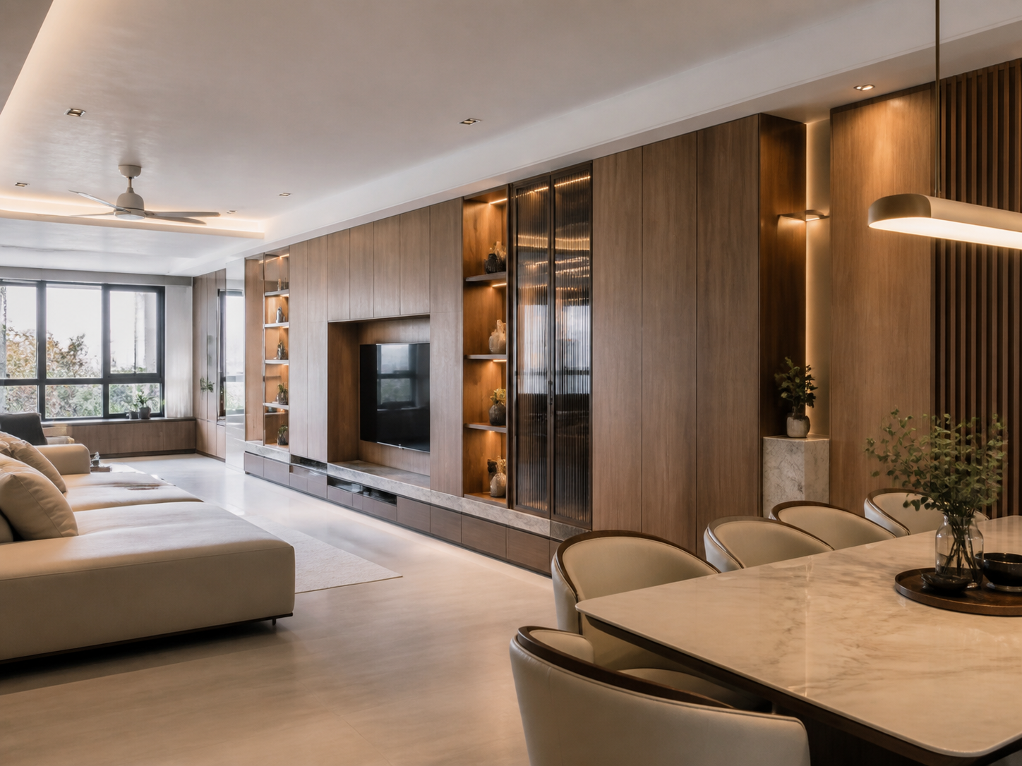 5-Room HDB renovation package with extensive custom carpentry
